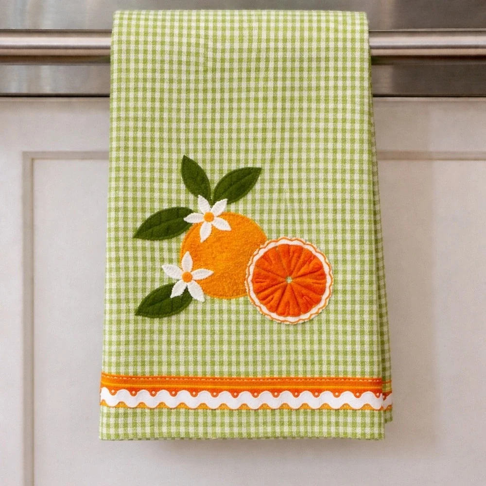 Citrus Appliqué Tea Towel Dunroven‎ Green Gingham Farmhouse Cottagecore Kitchen